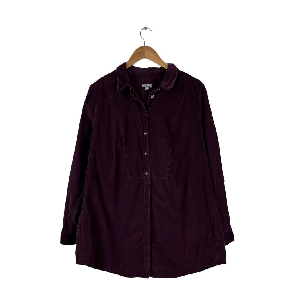 J. Jill Womens Maroon Corduroy Button Top Size XL Long Sleeves Casual Western